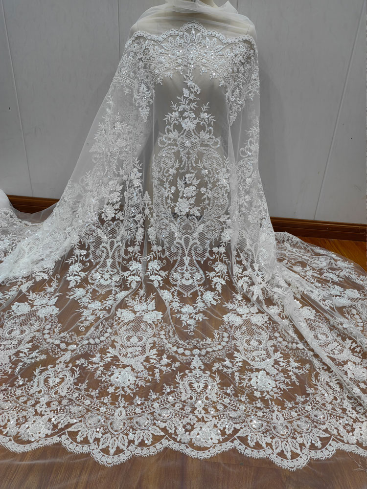 Embroidery Gradient - ผ้าลูกไม้ปักเลื่อมคุณภาพสูงสำหรับชุดแต่งงาน งานปักประดับด้วยลูกปัดเต็มผืน เหมาะสำหรับชุดเดรสแฟชั่นบนรันเวย์