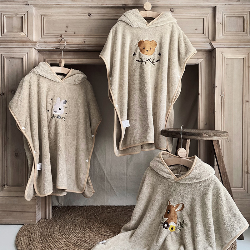 Embroidery Towel - เด็กขนแกะปะการังเสื้อคลุมเสื้อคลุมอาบน้ําผ้าเช็ดตัวเด็กทารกเด็กหญิงการ์ตูนเย็บปักถักร้อยดูดซับแห้งเร็วผ้าเช็ดตัว