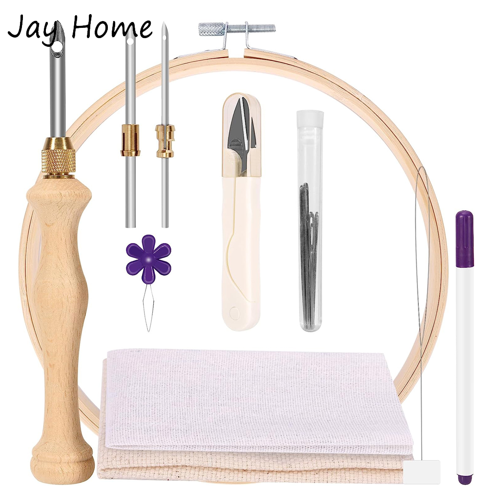 Embroidery Zone - Punch Needle Starter Kit พร้อมห่วงเย็บปักถักร้อยเข็มปรับได้ Punch