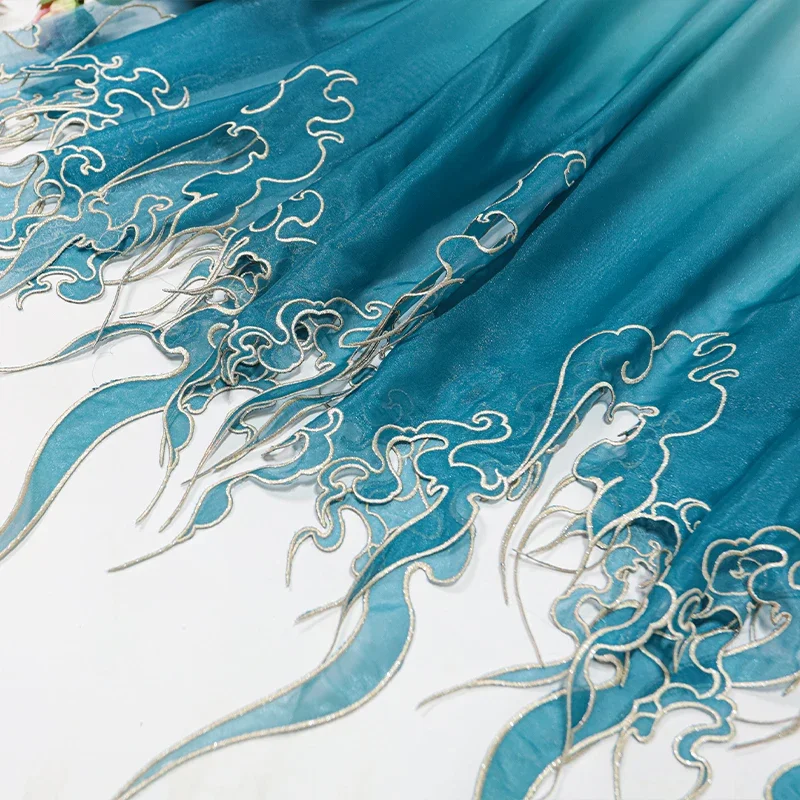 Embroidery Design Free - ผ้าปักลายดอกบัวแบบจีนไล่เฉดสี สำหรับงาน DIY ชุดฮั่นฝู กระโปรง ชุดแสดงบนเวที