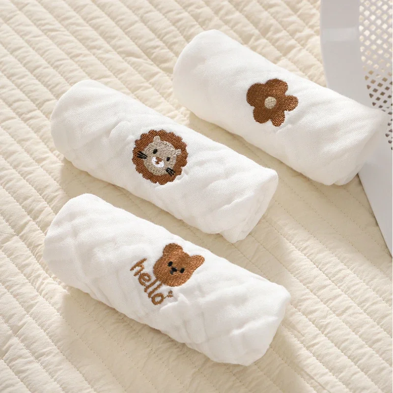 Embroidery Towel - ผ้าเช็ดตัวเด็ก 6 ชั้นผ้าฝ้ายเย็บปักถักร้อยผ้าเช็ดทําความสะอาดใบหน้าทารกแรกเกิด Bib เด็กผ้าเช็ดหน้าเด็กวัยหัดเดิน Soft