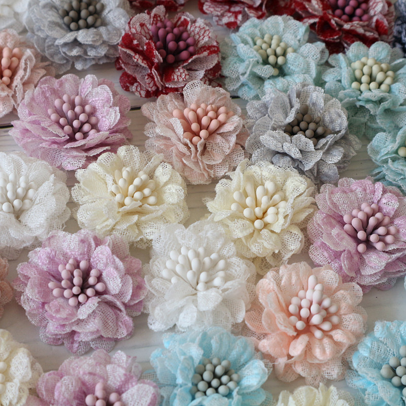 Embroidery Daisy Flower - 10 ชิ้น 3 เซนติเมตร Handmade ลูกไม้ขนาดเล็กผ้า
