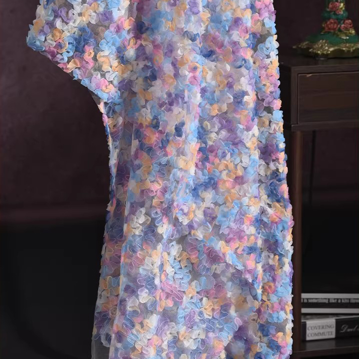 Embroidery Gradient - ผ้าก๊อซใหม่ 1 หลา สำหรับทำเสื้อผ้า ลายปักไล่ระดับสีแบบสร้างสรรค์ ผ้าสำหรับชุดทางการ