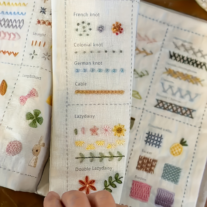 Embroidery Guide Book - สมุดแบบฝึกหัดเย็บผ้า, เข็มปักผ้า, ด้ายเย็บผ้า, คู่มือการเย็บ, เหมาะสำหรับผู้เริ่มต้นและผู้ที่ชื่นชอบงานฝีมือ, อุปกรณ์