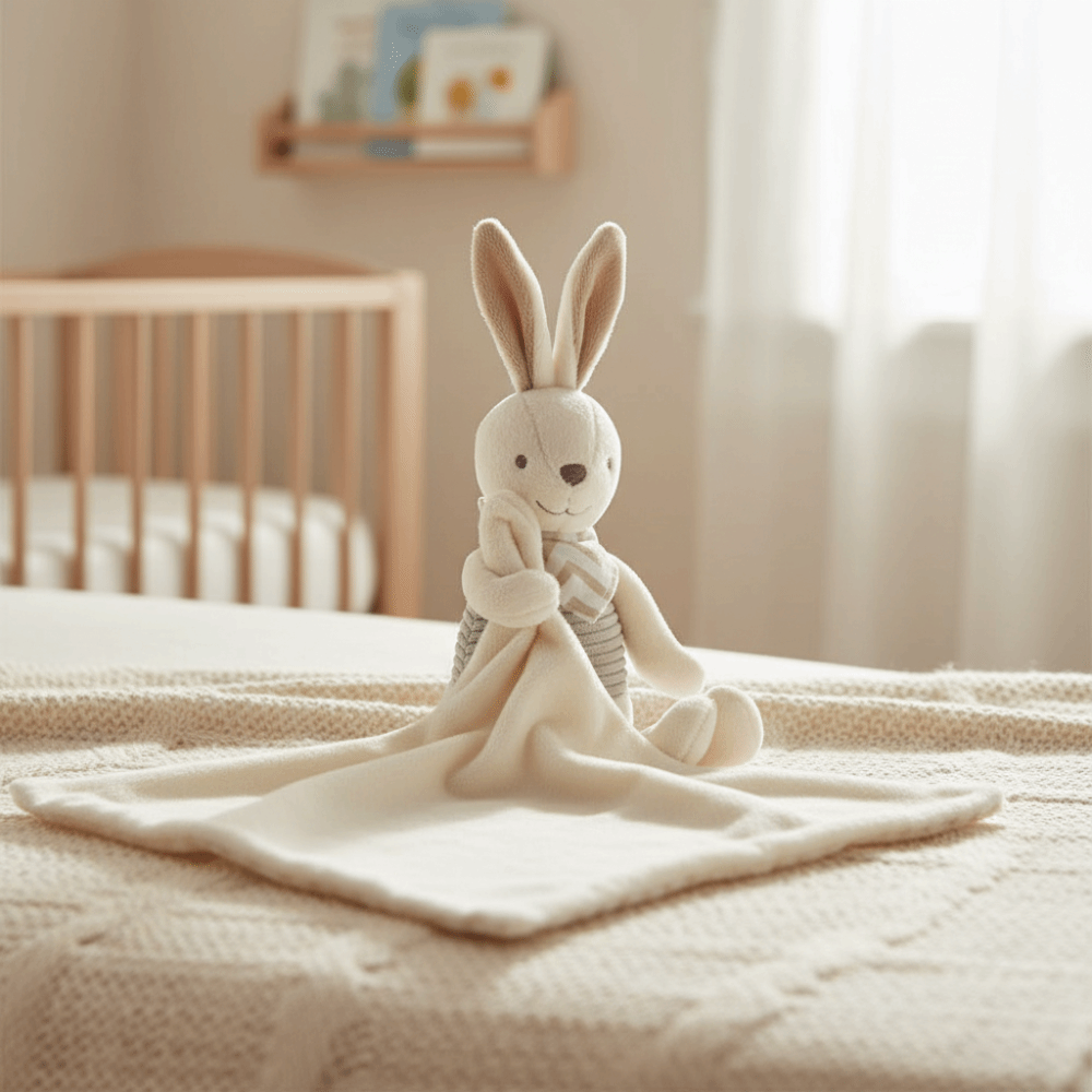 Embroidery Towel - ผ้าห่มเด็กทารกทรงสี่เหลี่ยม ลายกระต่ายน่ารัก ปักลายสวยงาม ทำจากผ้าพลัฌ พร้อมผ้าเช็ดน้ำลายเด็ก ตกแต่งโบว์สวยงาม