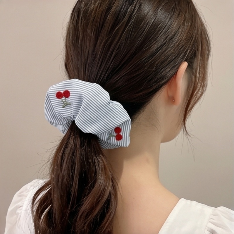 ยางรัดผมลายทางปักลายเชอร์รี่สุ - Embroidery Zone บทวิจารณ์และราคา