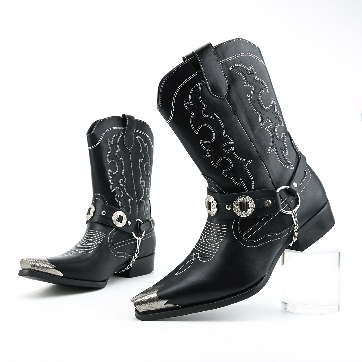 รองเท้าบูทหนังสไตล์ตะวันตกสำหร - Embroidery On Leather บทวิจารณ์และราคา