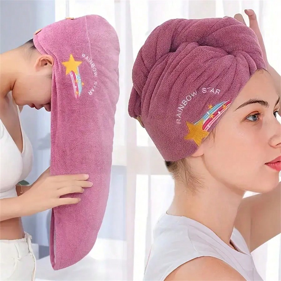 ผ้าขนหนูโพกผมแห้งเร็ว ผ้าคอรัล - Embroidery Towel บทวิจารณ์และราคา
