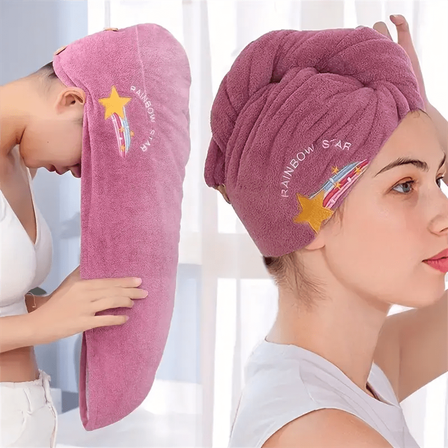 ผ้าขนหนูโพกผมแห้งเร็ว ผ้าคอรัล - Embroidery Towel บทวิจารณ์และราคา