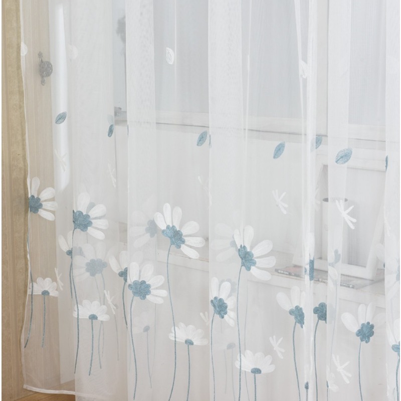 ผ้าม่านลายปักสไตล์เรียบง่าย ทั - Embroidery Daisy Flower บทวิจารณ์และราคา