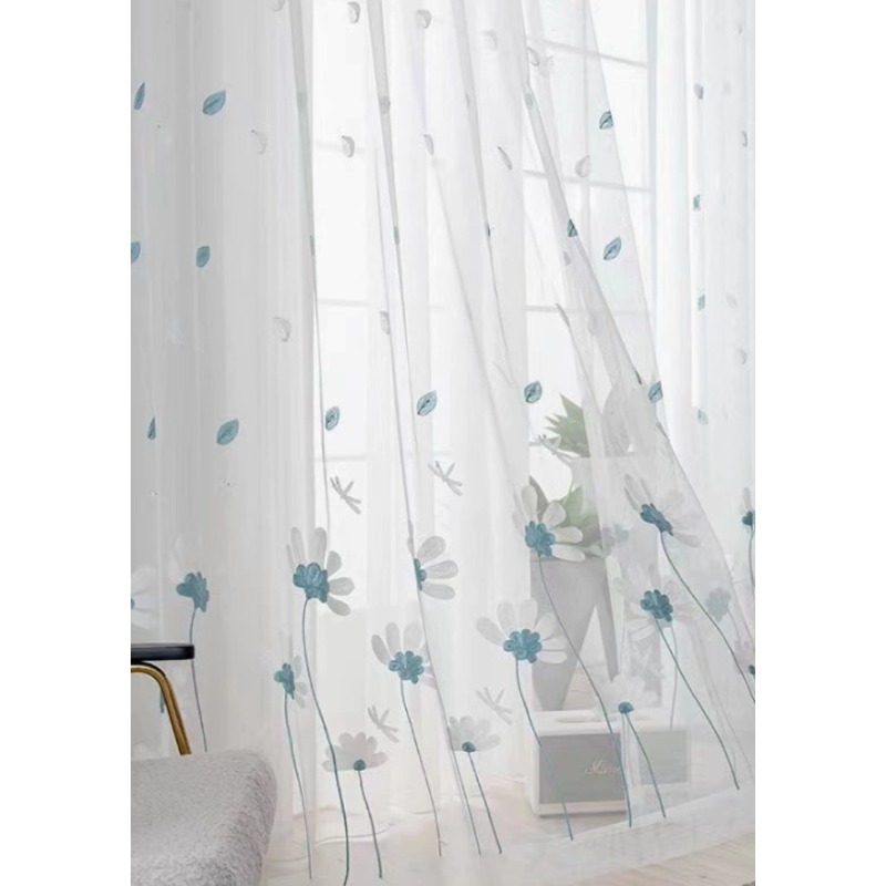 ผ้าม่านลายปักสไตล์เรียบง่าย ทั - Embroidery Daisy Flower บทวิจารณ์และราคา
