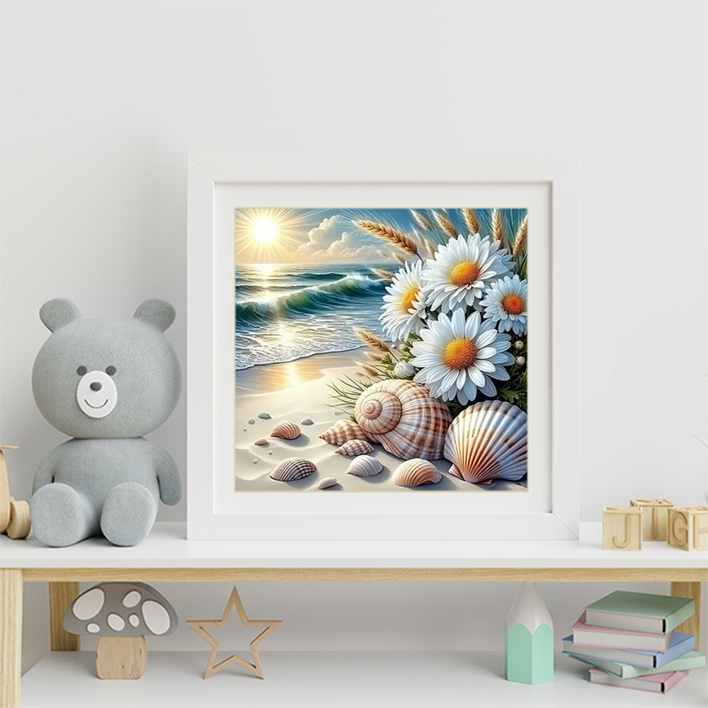 ภาพวาดเพชร ลายวิวทะเล ดอกเดซี่ - Embroidery Daisy Flower บทวิจารณ์และราคา