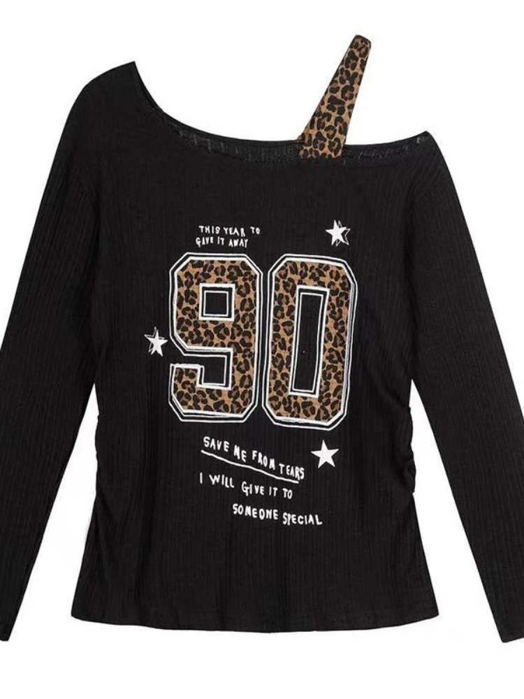เสื้อยืดลายเสือดาวสไตล์ Y2K แบ - Embroidery Print บทวิจารณ์และราคา
