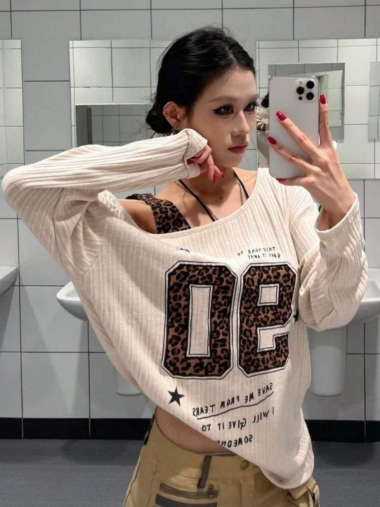 เสื้อยืดลายเสือดาวสไตล์ Y2K แบ - Embroidery Print บทวิจารณ์และราคา