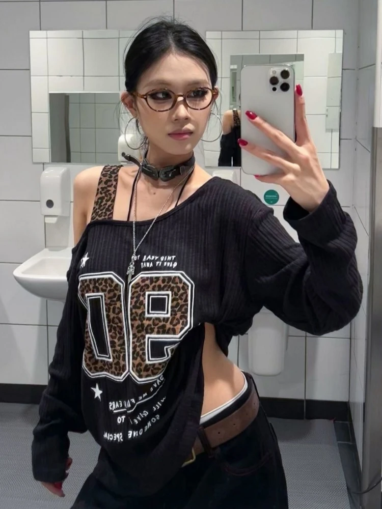 เสื้อยืดลายเสือดาวสไตล์ Y2K แบ - Embroidery Print บทวิจารณ์และราคา