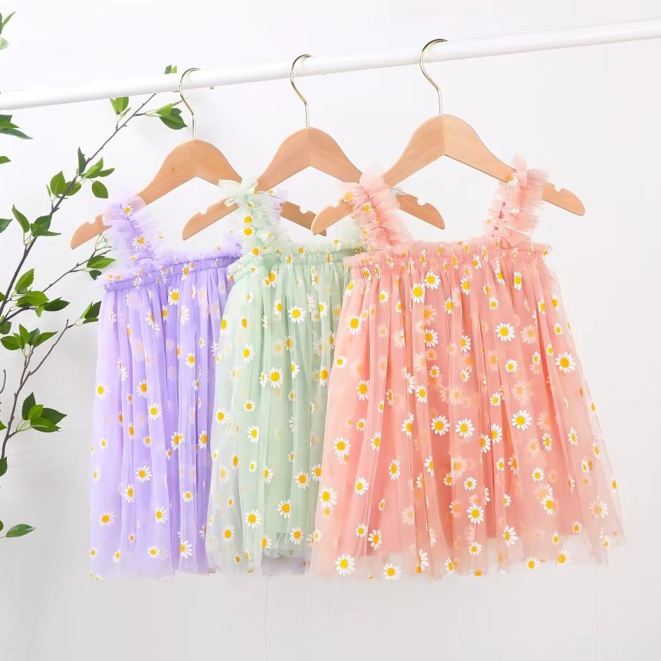 ชุดเดรสผ้าทูลสำหรับเด็กผู้หญิง - Embroidery Daisy Flower บทวิจารณ์และราคา