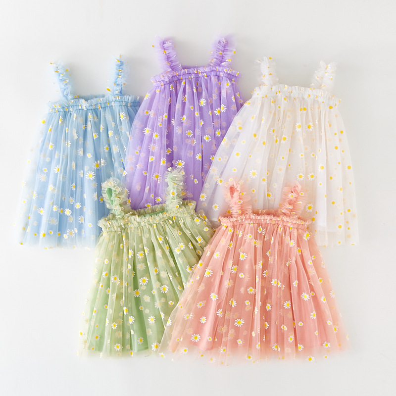 ชุดเดรสผ้าทูลสำหรับเด็กผู้หญิง - Embroidery Daisy Flower บทวิจารณ์และราคา